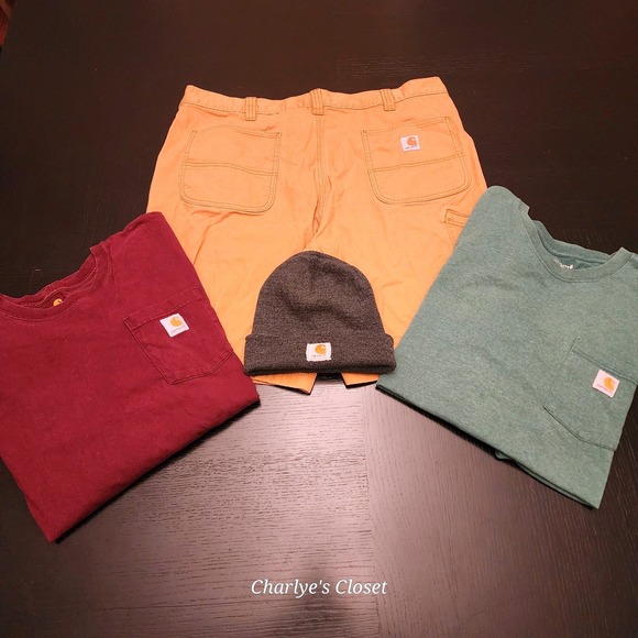 Carhartt Men's 4pc Bundle 10" Cargo Shorts 42/TShirt L/Long Slv 2XL/Wool Beanie] - Picture 1 of 16